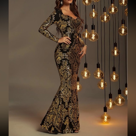 Luxe long sleeve party sequins dress - Picture 5 of 12